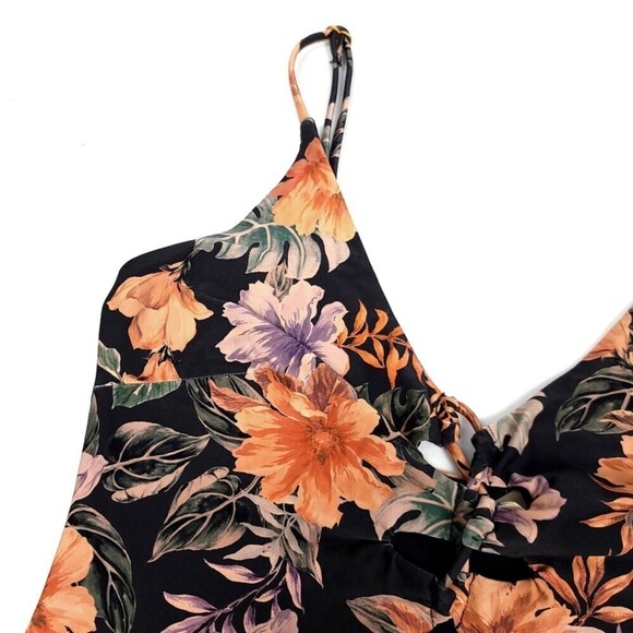 LSPACE Topanga Lace Up One-Piece Swimsuit in Forget Me Not Black Floral Print 12 - Picture 2 of 12